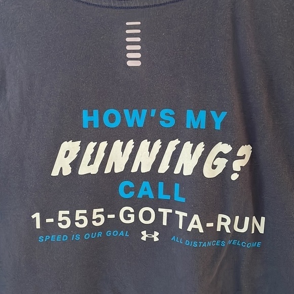 Under Armour Women Funny Running T-Shirt Blue Front Back Design Reflective S - Picture 4 of 5